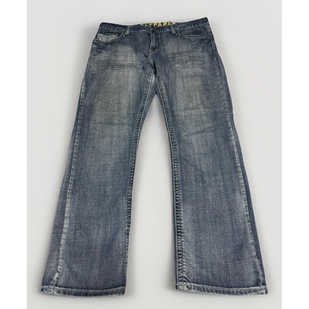 Flypaper Mens 38x32 Straight Fit  Embroidered Flap Pockets Jeans‎ Y2K Skater